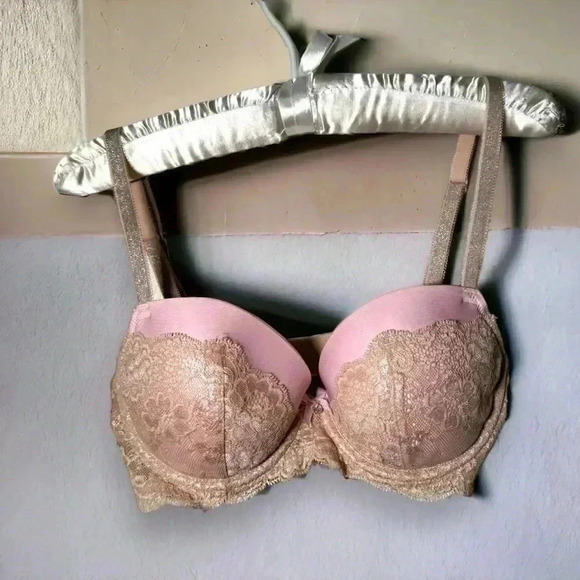 Victoria secret dream angels bra 32D PINK AND GOLD SHIMMER - Picture 1 of 5